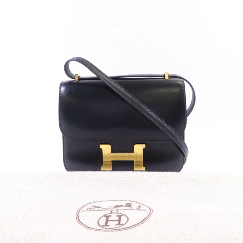 HERMES Box Calf皮革Constance Mini金扣肩背袋Noir-10