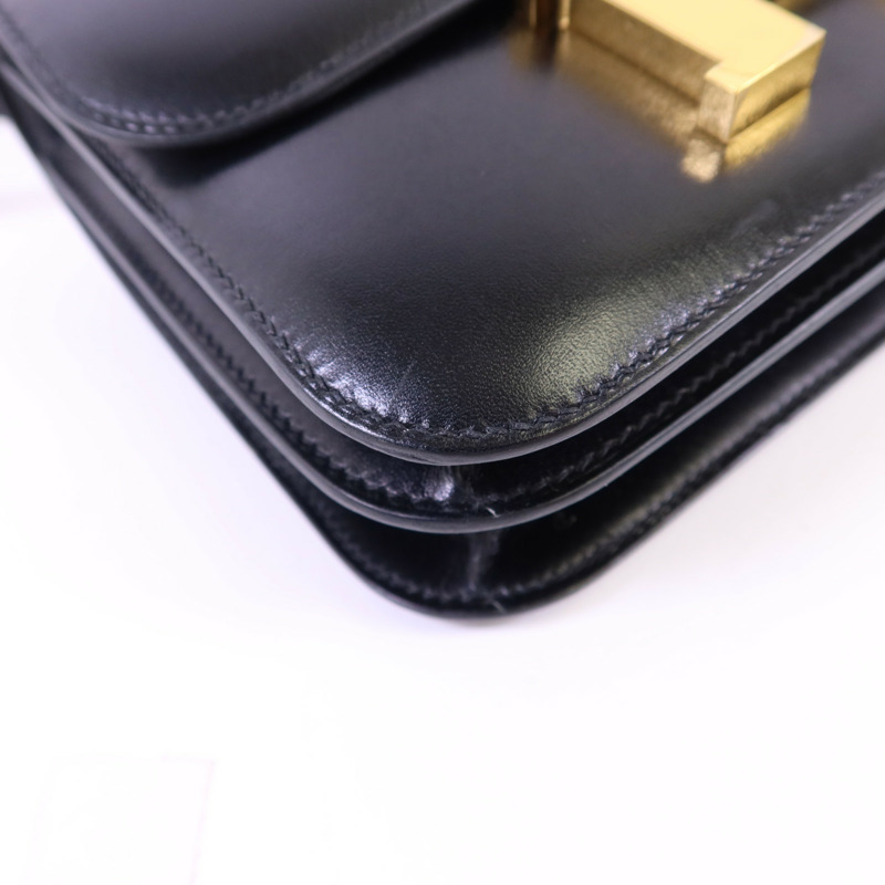 HERMES Box Calf皮革Constance Mini金扣肩背袋Noir-14