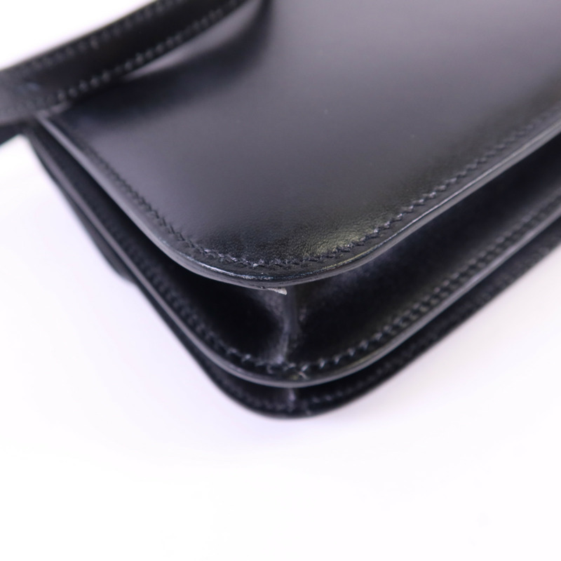 HERMES Box Calf皮革Constance Mini金扣肩背袋Noir-17