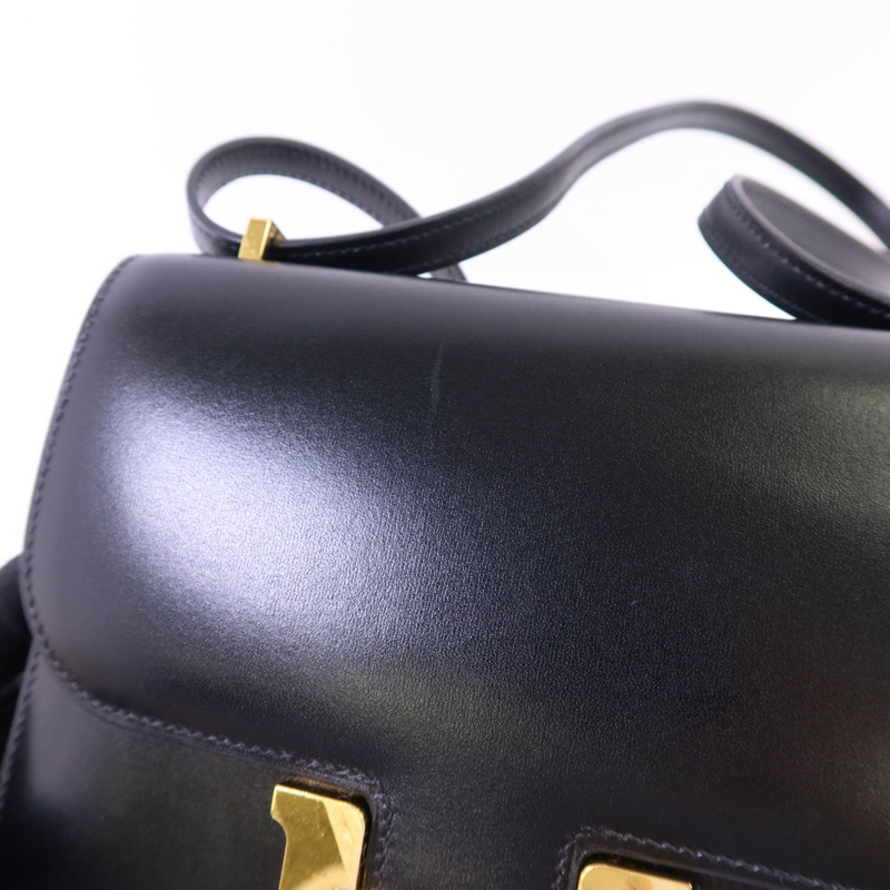 HERMES Box Calf皮革Constance Mini金扣肩背袋Noir-19