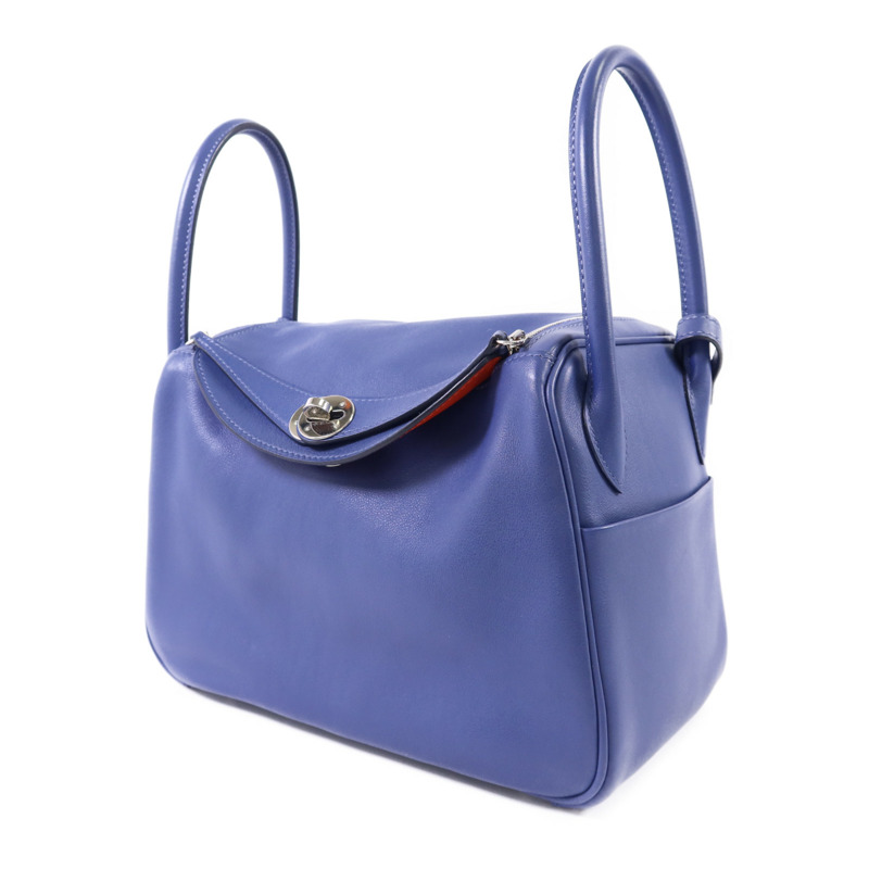 HERMES Swift皮革Lindy 26銀扣手挽肩背兩用袋Bleu Brighton-2