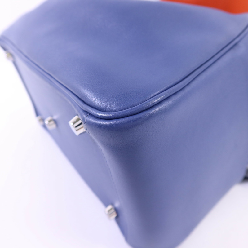 HERMES Swift皮革Lindy 26銀扣手挽肩背兩用袋Bleu Brighton-10