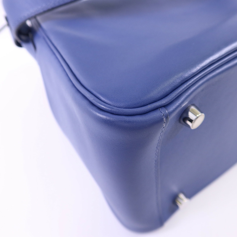 HERMES Swift皮革Lindy 26銀扣手挽肩背兩用袋Bleu Brighton-13