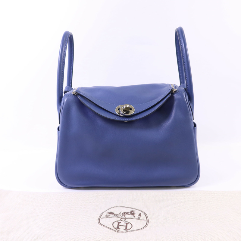 HERMES Swift皮革Lindy 26銀扣手挽肩背兩用袋Bleu Brighton-14