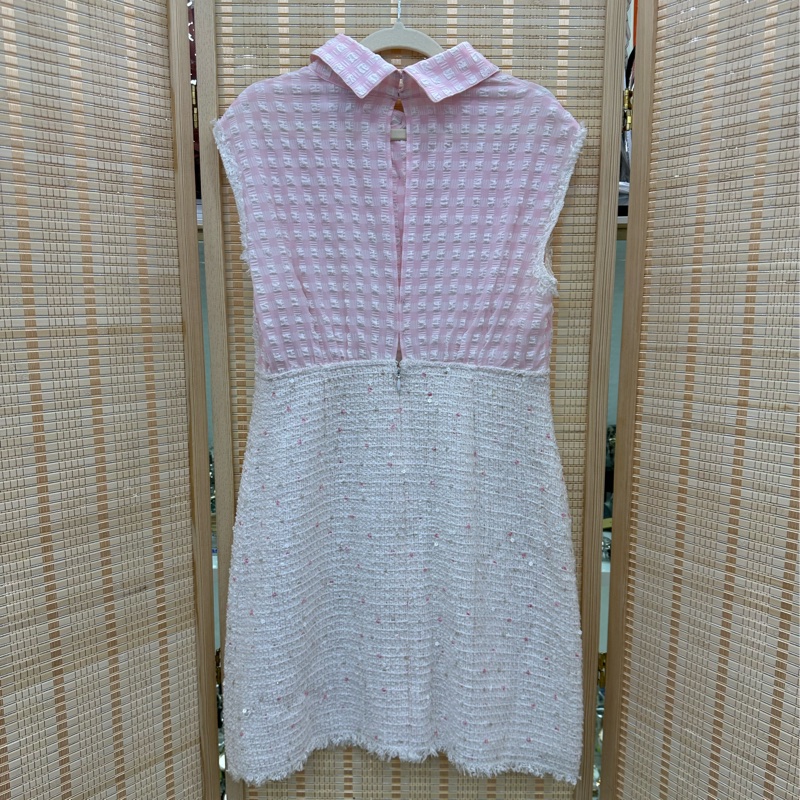 Chanel 粉紅色拼接編織洋裝 38碼-1