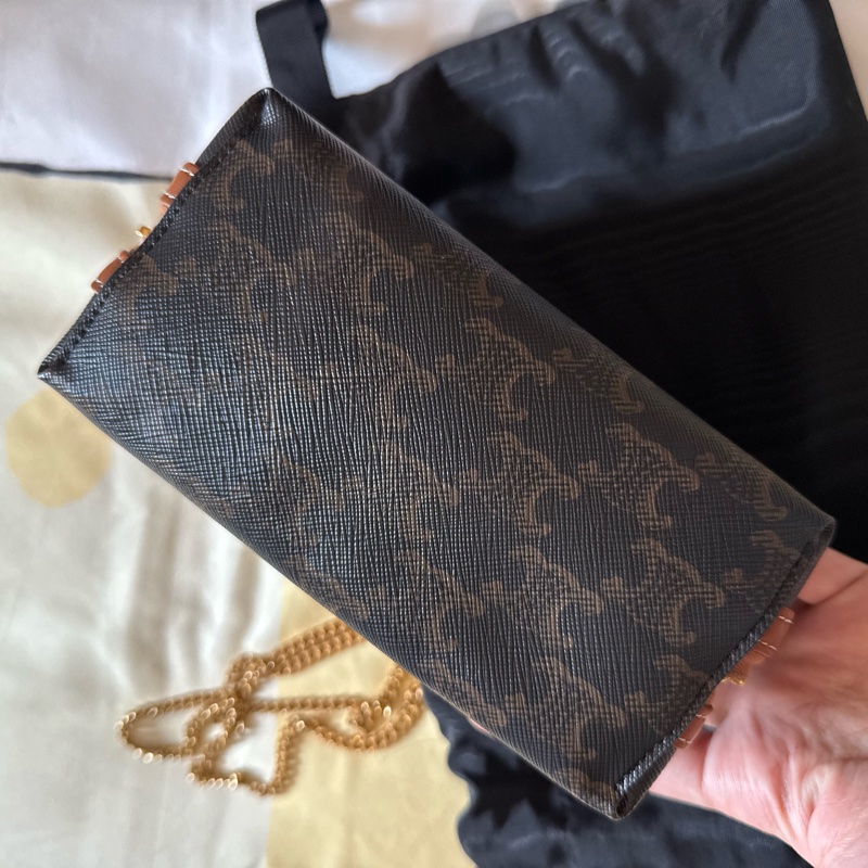 celine 老花貝殼包/標誌印花及羊皮革飾鍊手提包-4