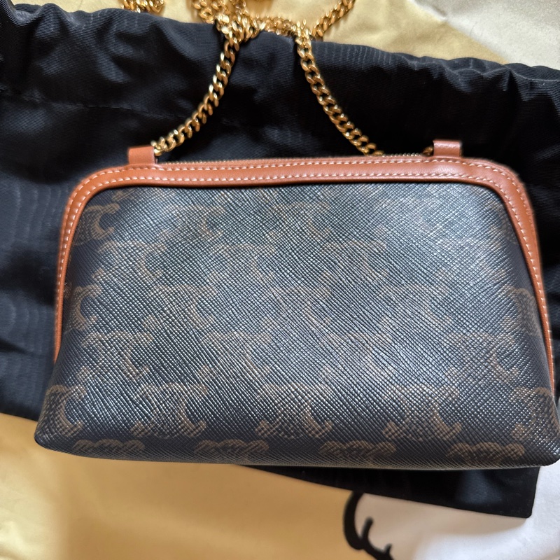 celine 老花貝殼包/標誌印花及羊皮革飾鍊手提包-6