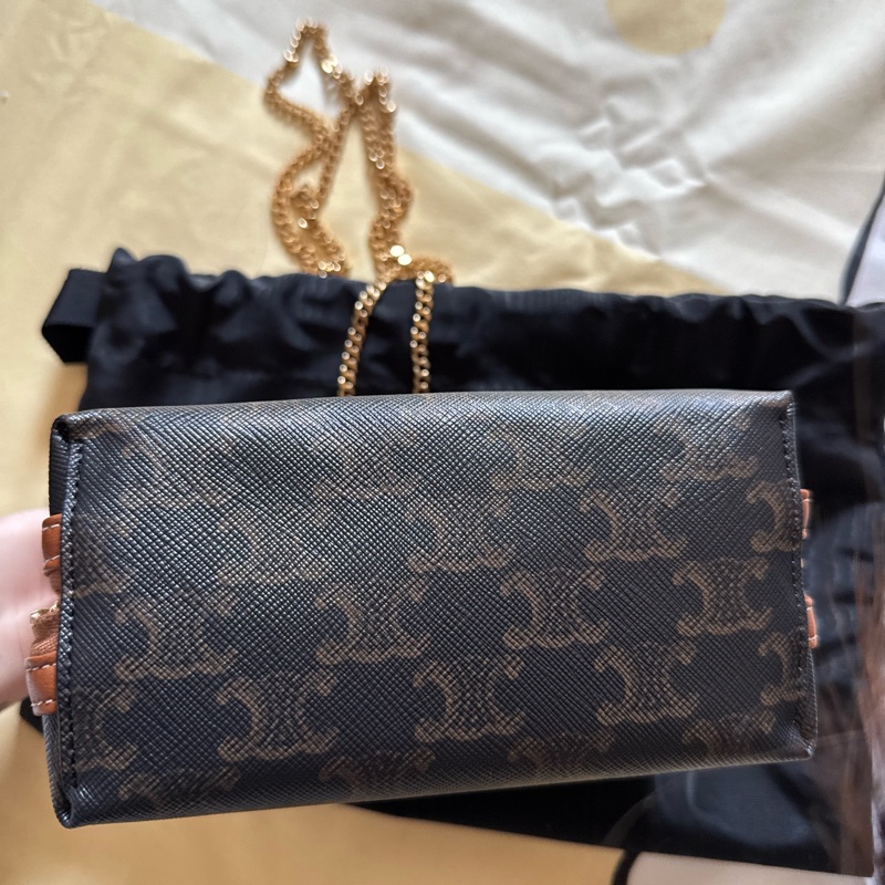 celine 老花貝殼包/標誌印花及羊皮革飾鍊手提包-7