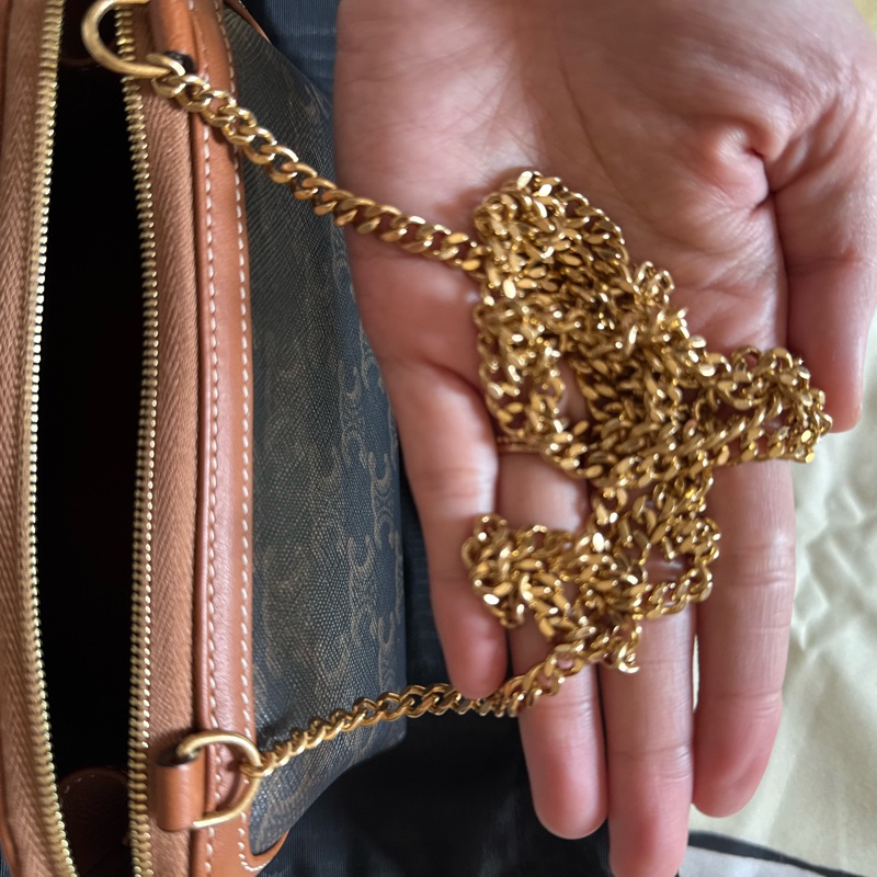 celine 老花貝殼包/標誌印花及羊皮革飾鍊手提包-9