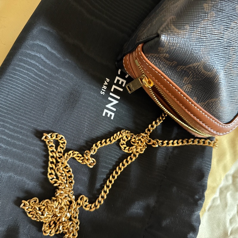 celine 老花貝殼包/標誌印花及羊皮革飾鍊手提包-10