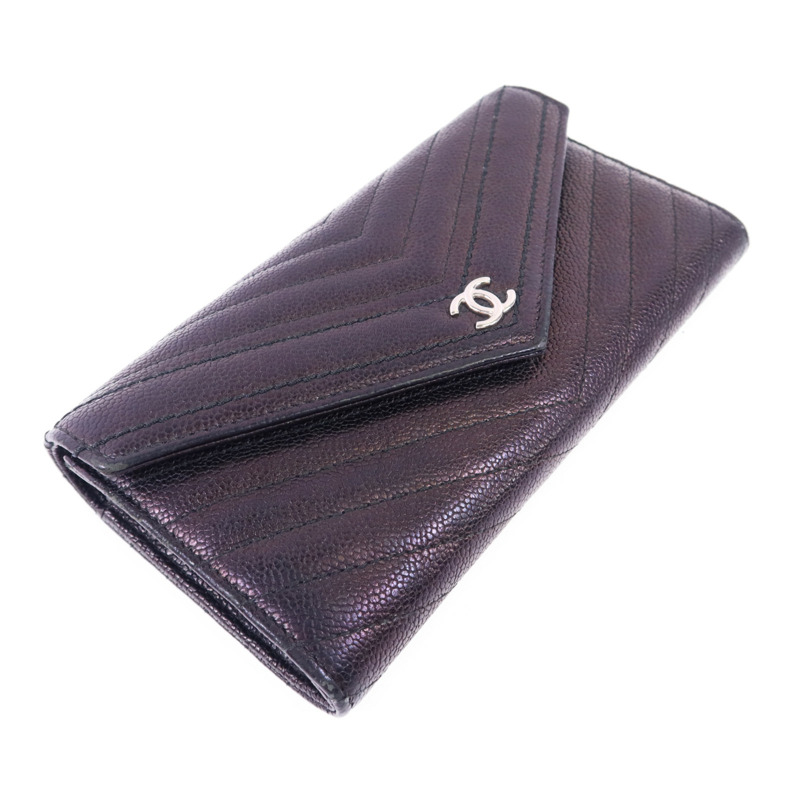 CHANEL 牛皮皮革Long Wallet銀扣長錢包-2