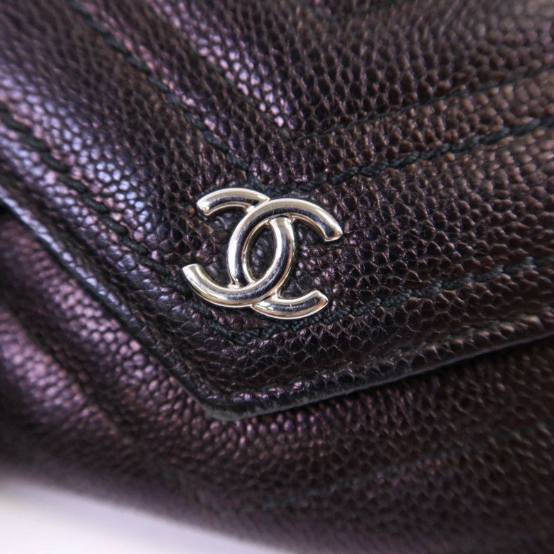 CHANEL 牛皮皮革Long Wallet銀扣長錢包-10