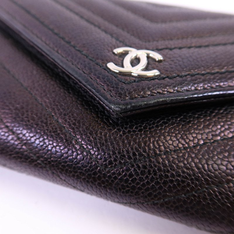 CHANEL 牛皮皮革Long Wallet銀扣長錢包-17