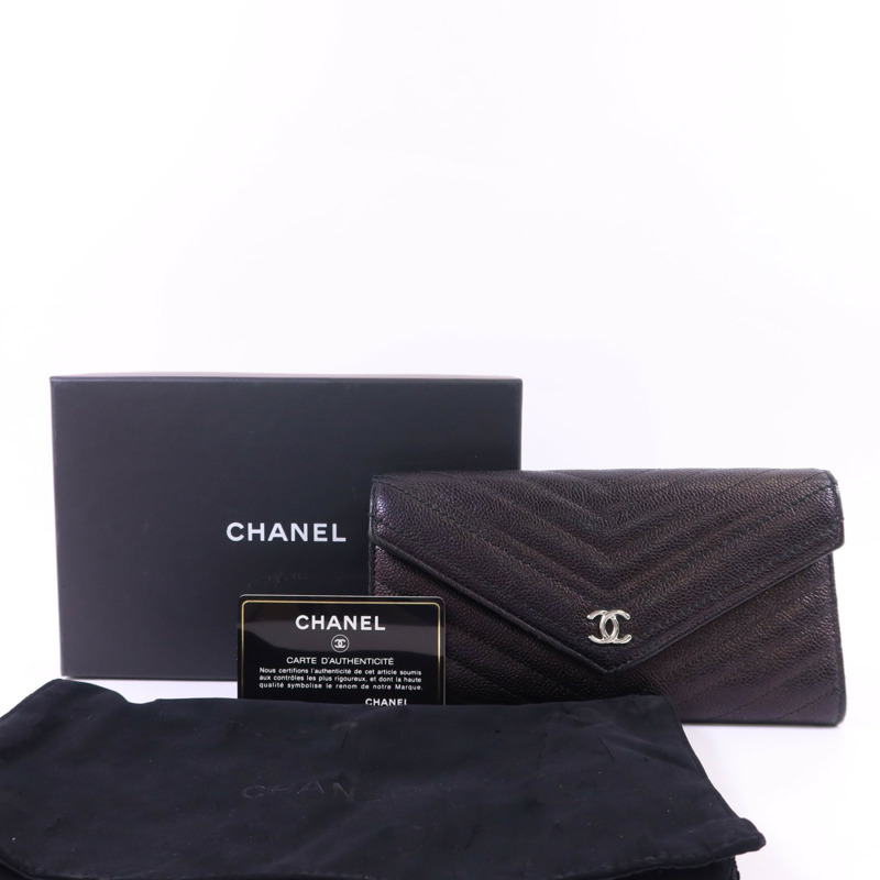 CHANEL 牛皮皮革Long Wallet銀扣長錢包-19