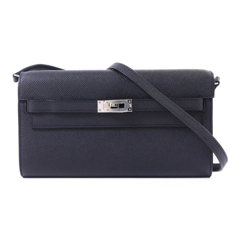 HERMES Epsom皮革Kelly To Go銀扣肩背袋Noir