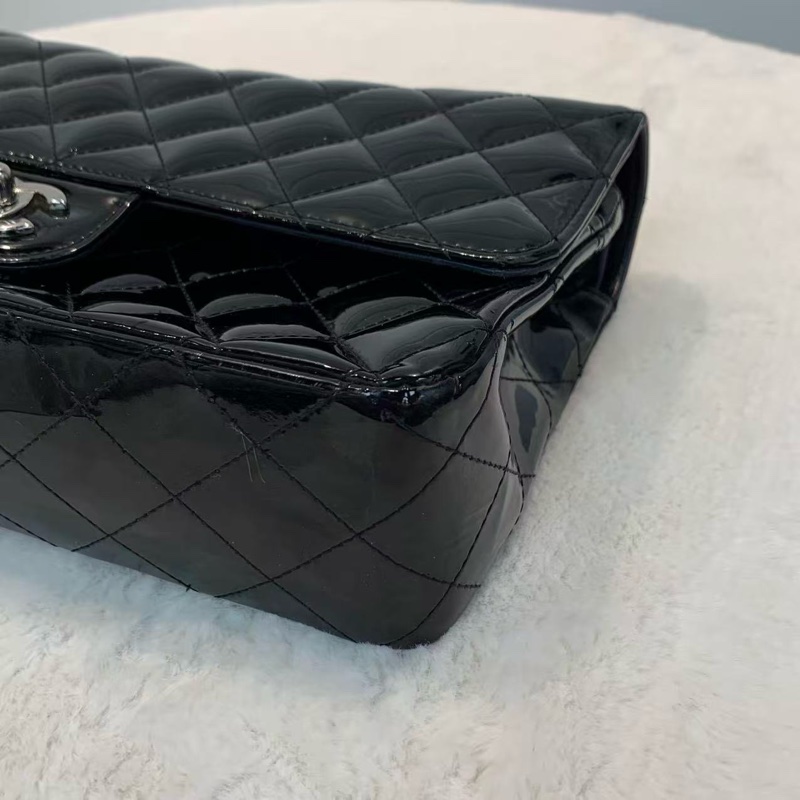 Chanel CF中號 黑銀漆皮 經典斜孭袋包-3