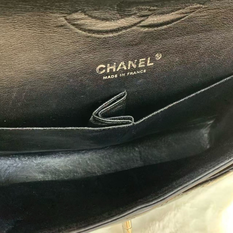 Chanel CF中號 黑銀漆皮 經典斜孭袋包-4