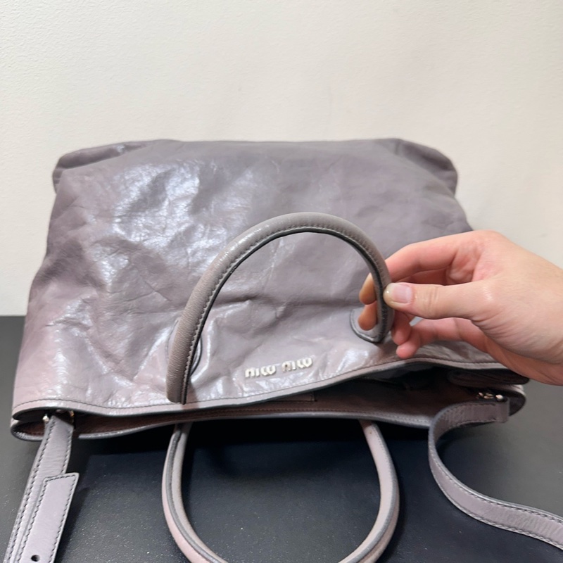 Miu Miu • 油臘皮霧霾灰紫色托特包 Tote-5