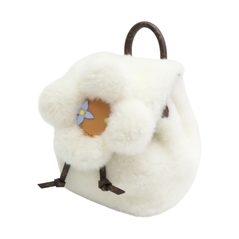 白色毛絨 棕色原花帆布 Viv-ified 後背包 兩用包【LOUIS VUITTON LV 路易威登】 M26246-2