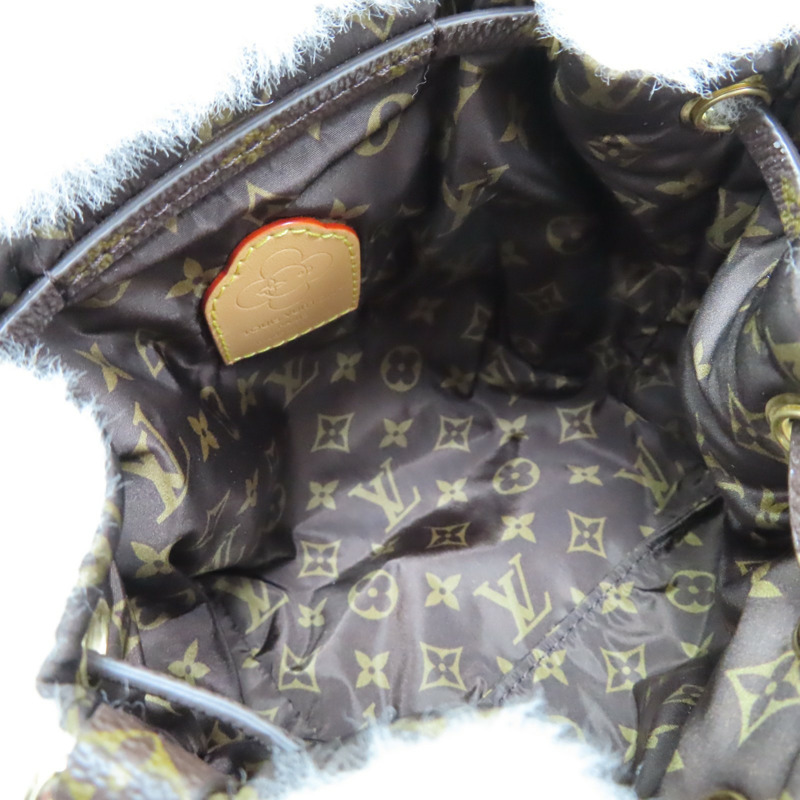 白色毛絨 棕色原花帆布 Viv-ified 後背包 兩用包【LOUIS VUITTON LV 路易威登】 M26246-4