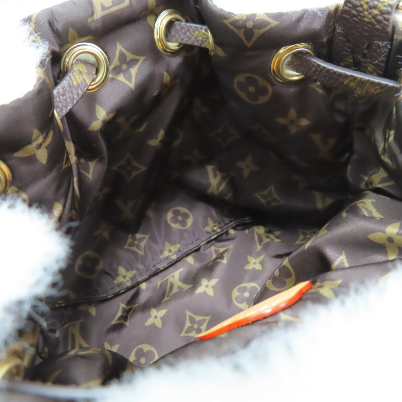 白色毛絨 棕色原花帆布 Viv-ified 後背包 兩用包【LOUIS VUITTON LV 路易威登】 M26246-5
