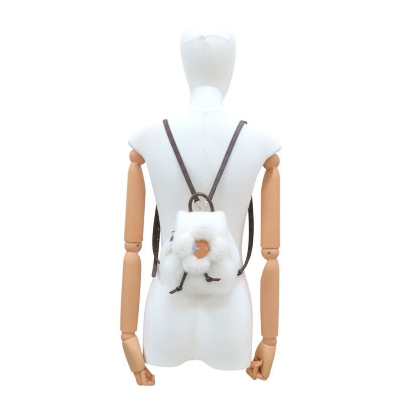 白色毛絨 棕色原花帆布 Viv-ified 後背包 兩用包【LOUIS VUITTON LV 路易威登】 M26246-8