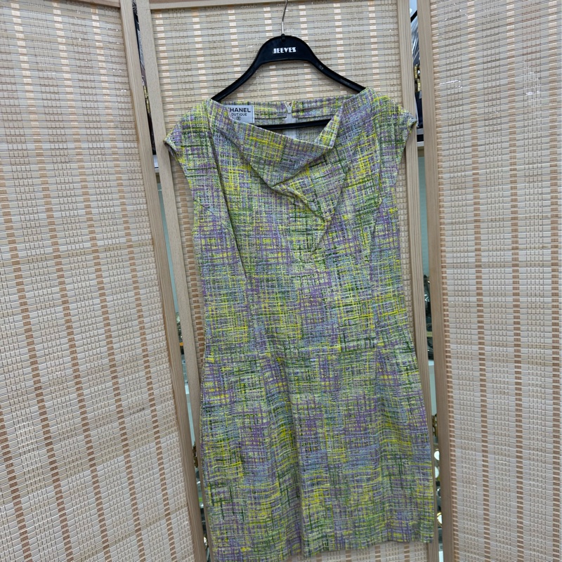 Chanel 香奈兒 粉紅橙色編織四口袋上衣無袖連身裙40碼-0