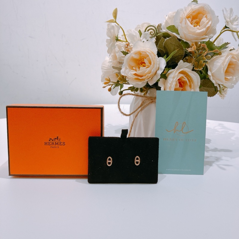 TW4652 HERMES 愛馬仕小號豬鼻系列18K玫瑰金耳環CHAINE D'ANCRE EARRINGS 18K ROSE GOLD-1