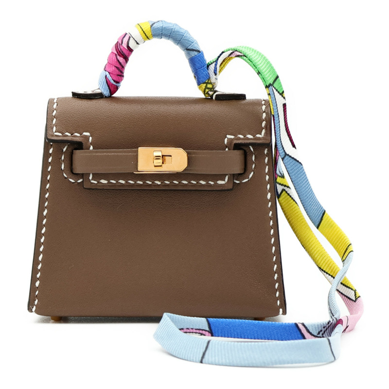 HERMES Tadelakt皮革Kelly Twilly Bag Charm金扣掛飾Etoupe-0