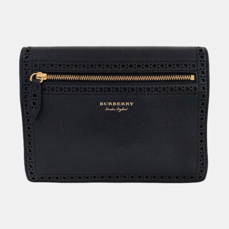 BURBERRY Macken小號黑色牛皮流蘇鏤空單肩包斜挎包手拿包 金色五金 可拆卸肩帶-4