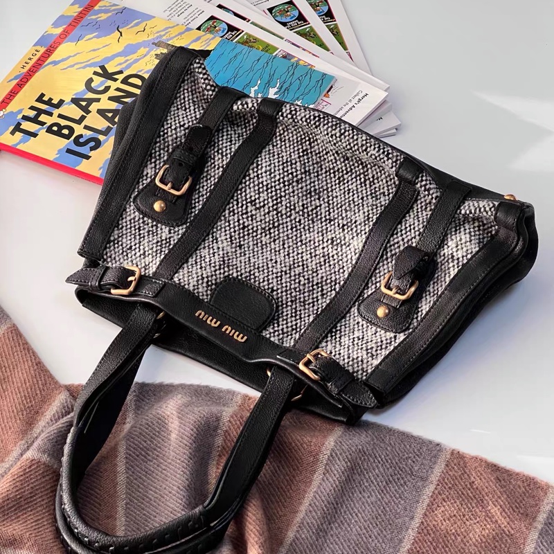 Miu Miu • 學院風灰色毛呢綁帶包-2