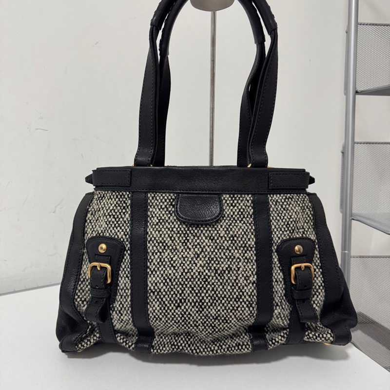 Miu Miu • 學院風灰色毛呢綁帶包-5