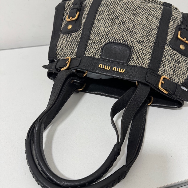 Miu Miu • 學院風灰色毛呢綁帶包-8