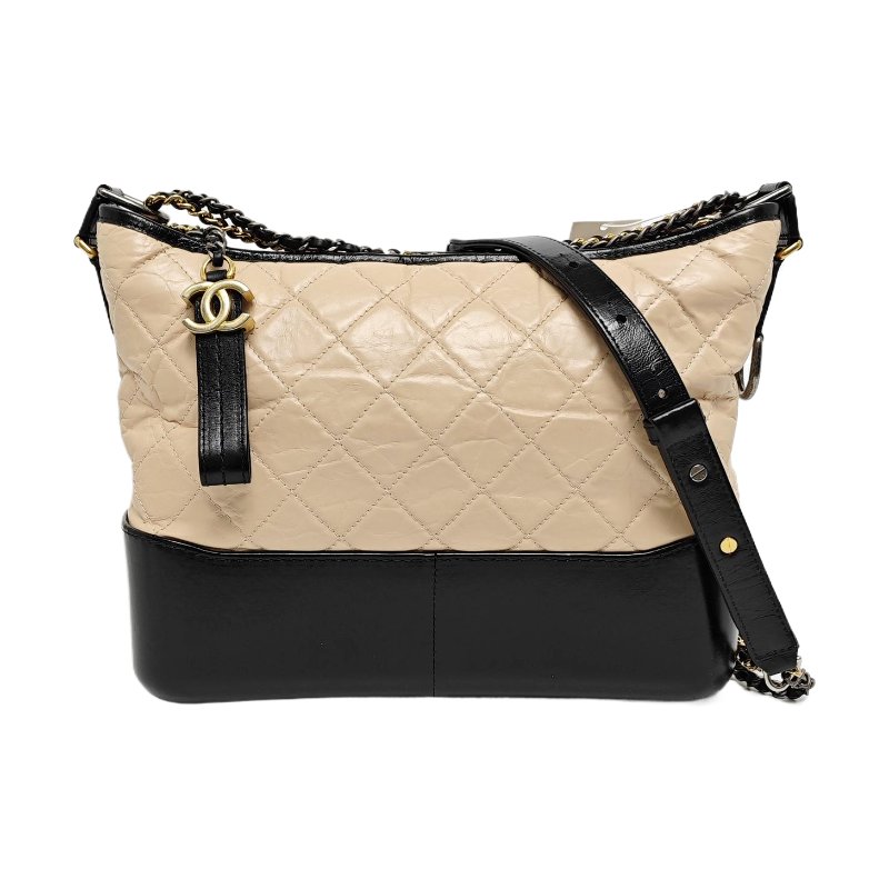 CHANEL GABRIELLE中號裸粉色牛皮菱格紋絎縫流浪包單肩包斜挎包 金色釘色五金 24開 可拆卸肩帶-0