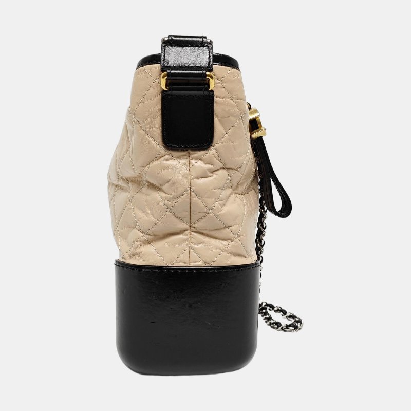 CHANEL GABRIELLE中號裸粉色牛皮菱格紋絎縫流浪包單肩包斜挎包 金色釘色五金 24開 可拆卸肩帶-3