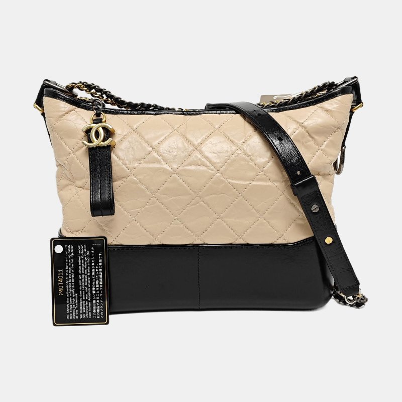 CHANEL GABRIELLE中號裸粉色牛皮菱格紋絎縫流浪包單肩包斜挎包 金色釘色五金 24開 可拆卸肩帶-7