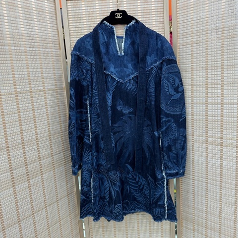 Dior迪奧 走秀款經典叢林系列牛仔洋裝 38碼