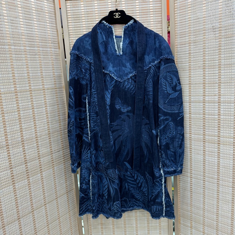 Dior迪奧 走秀款經典叢林系列牛仔洋裝 38碼-0