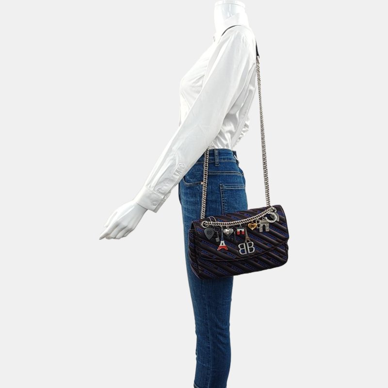 BALENCIAGA BB黑色牛皮壓紋絎縫單肩包手提包斜挎包 9.8新-1