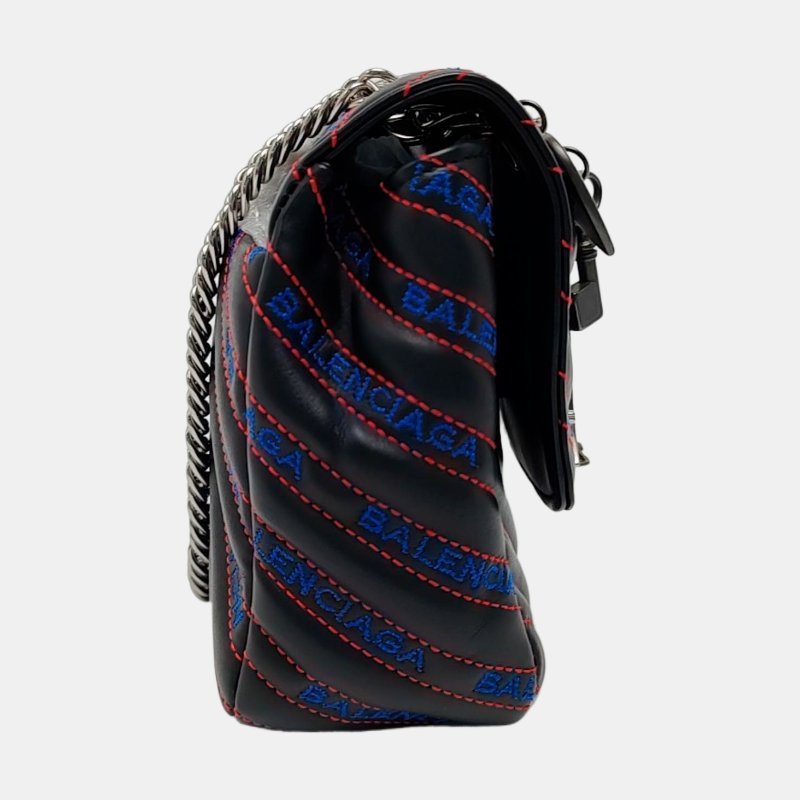 BALENCIAGA BB黑色牛皮壓紋絎縫單肩包手提包斜挎包 9.8新-3