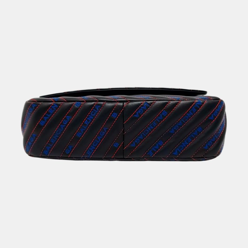 BALENCIAGA BB黑色牛皮壓紋絎縫單肩包手提包斜挎包 9.8新-5