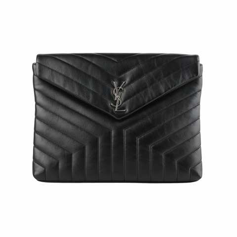 【包稅】SAINT LAURENT Matelassé 翻蓋 Loulou 手拿包 銀色