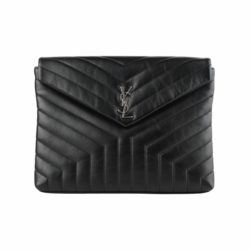 【包稅】SAINT LAURENT Matelassé 翻蓋 Loulou 手拿包 銀色-0