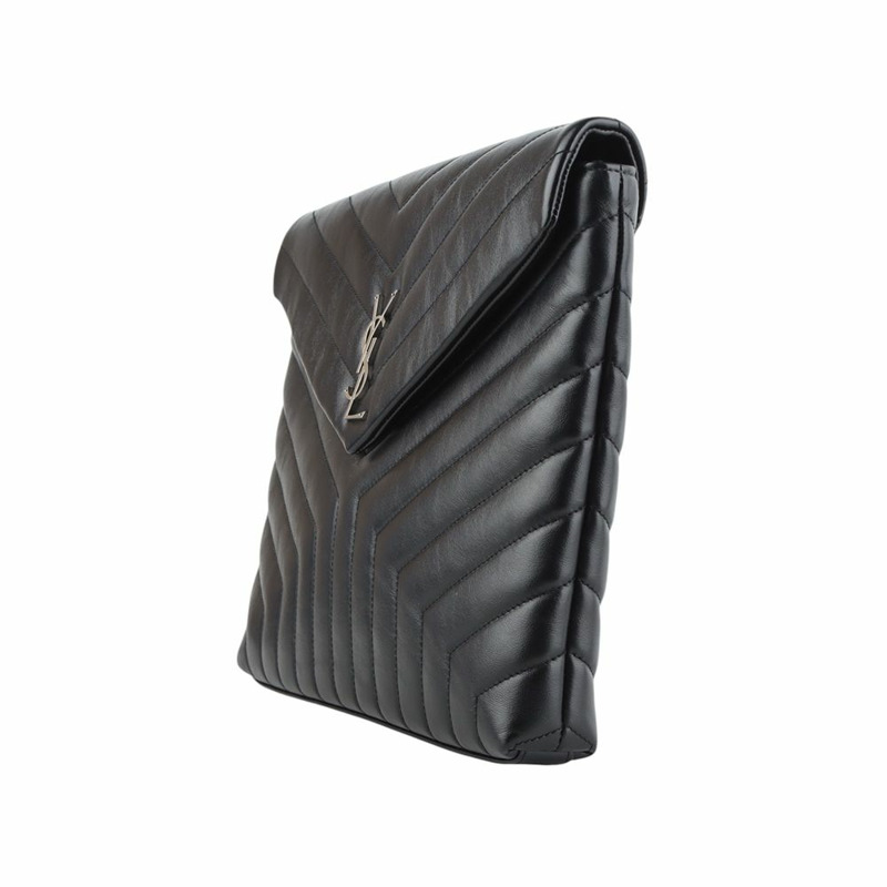 【包稅】SAINT LAURENT Matelassé 翻蓋 Loulou 手拿包 銀色-1
