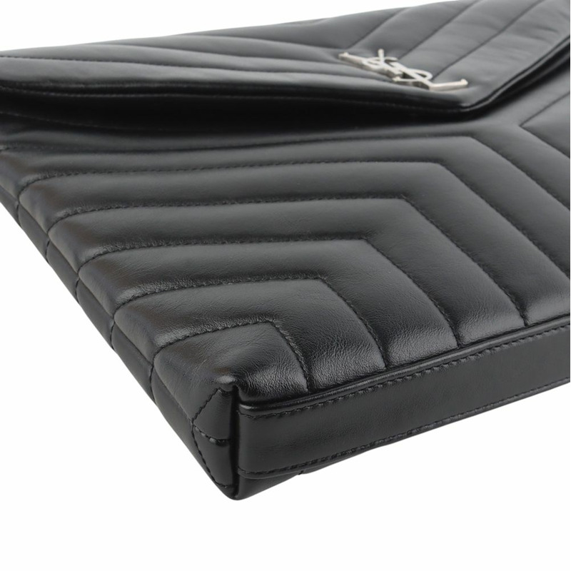 【包稅】SAINT LAURENT Matelassé 翻蓋 Loulou 手拿包 銀色-4