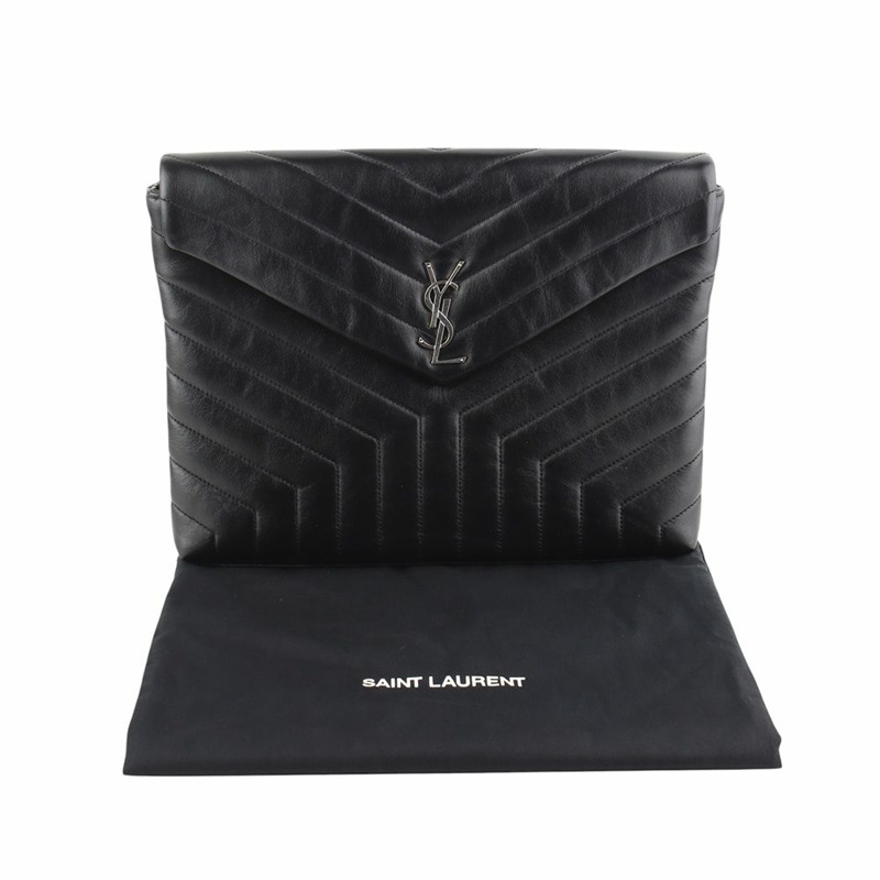 【包稅】SAINT LAURENT Matelassé 翻蓋 Loulou 手拿包 銀色-7