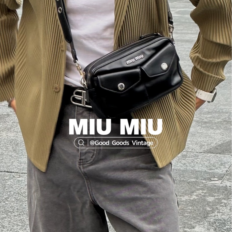 Miu Miu • 黑銀全皮口袋機車相機包-0