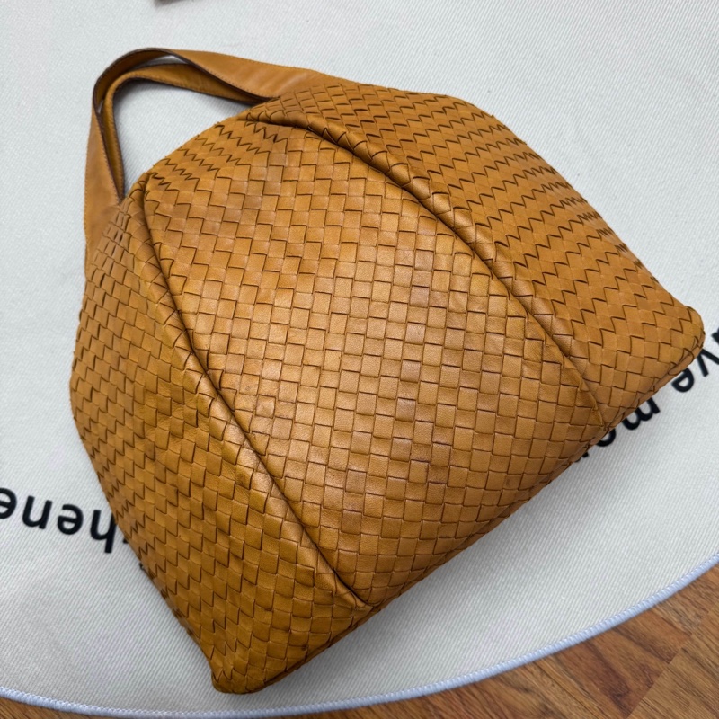 Bottega Veneta 經典棕色 小羊皮 編織包 中古 手提vintage 大容量-3