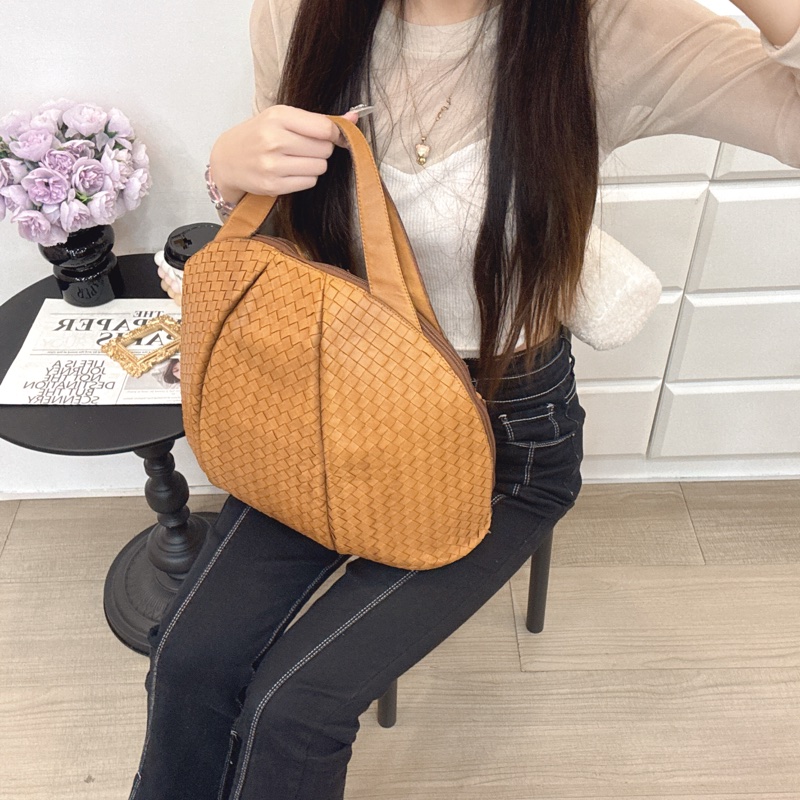 Bottega Veneta 經典棕色 小羊皮 編織包 中古 手提vintage 大容量-4