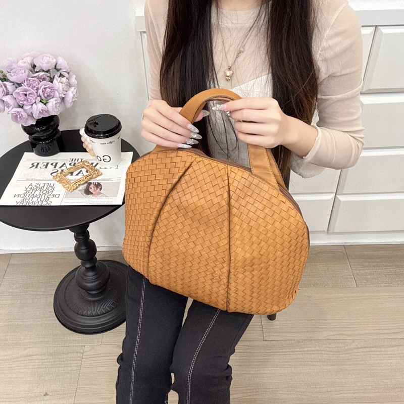 Bottega Veneta 經典棕色 小羊皮 編織包 中古 手提vintage 大容量-6